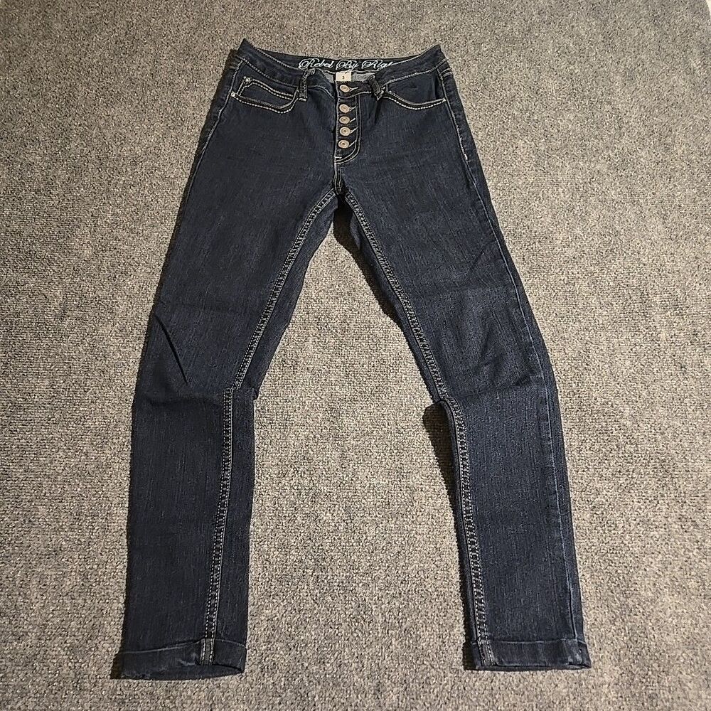 Rebel By Right Jeans Women's Juniors Size 3 Blue  Skinny Stretch Button Fly